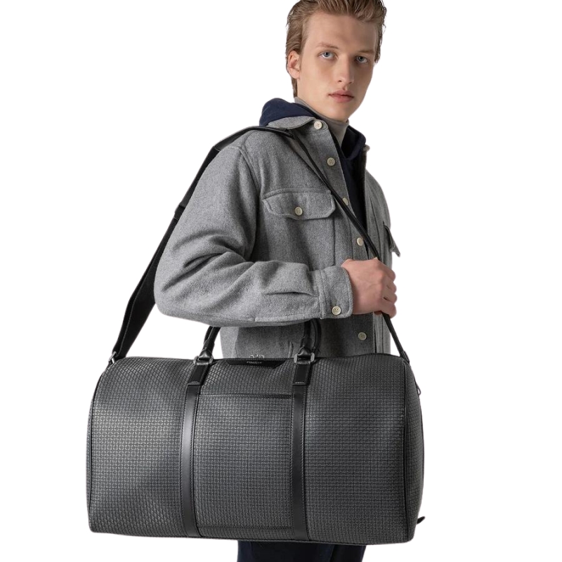 Sac Holdall en Stepan Gris Asphalt / Noir - Serapian