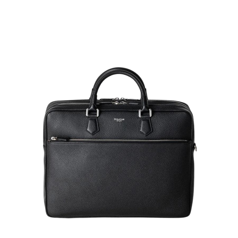 Grand Attaché-case Slim en Cuir Cachemire Noir - Serapian