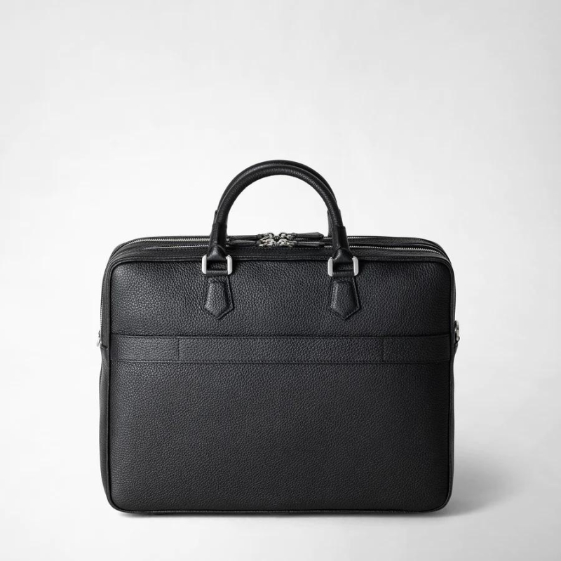 Grand Attaché-case Slim en Cuir Cachemire Noir - Serapian