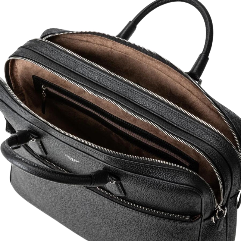 Grand Attaché-case Slim en Cuir Cachemire Noir - Serapian