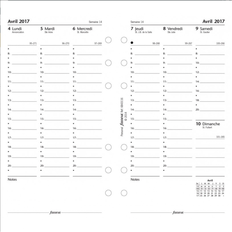 Recharge Agenda 2025 - FILOFAX 1 semaine sur deux pages Personal