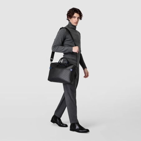 Attaché-Case Slim Stepan Noir et Bleu Hiver - Serapian