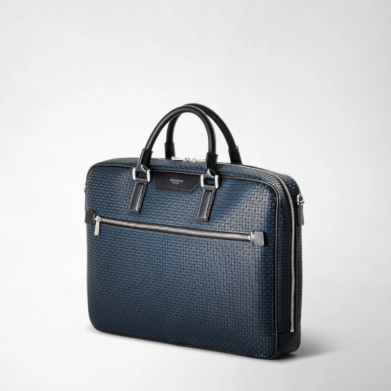 Attaché-case Slim en Stepan Bleu Ocean  - Serapian