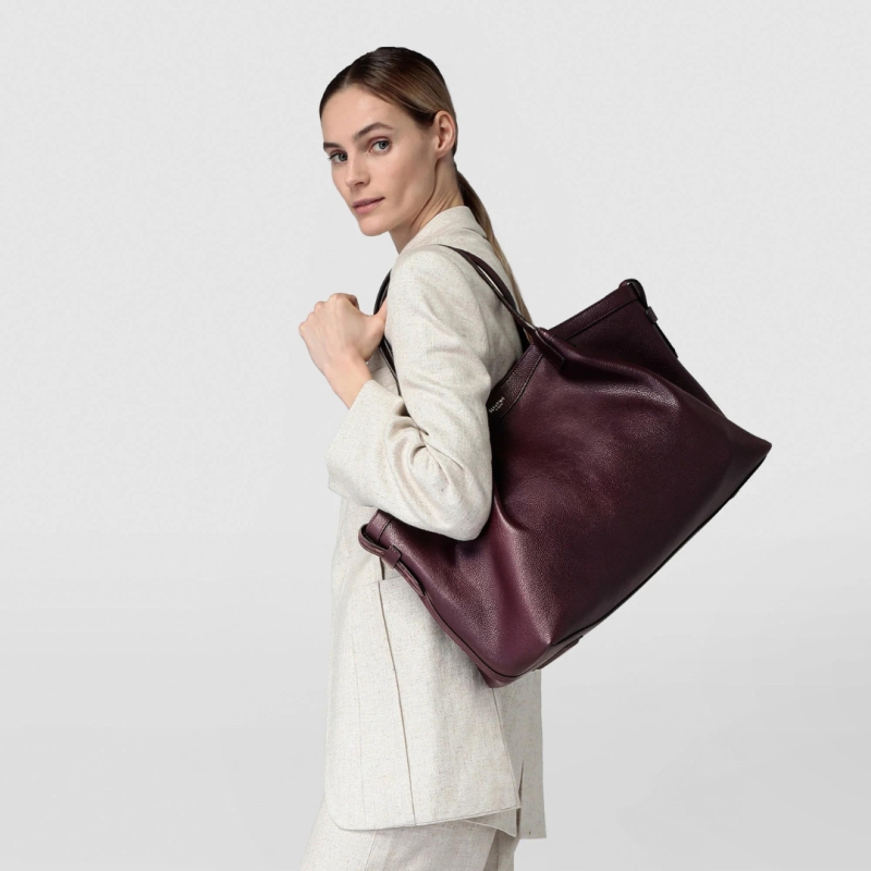 Sac Cabas en cuir Rugiada Prune - Serapian