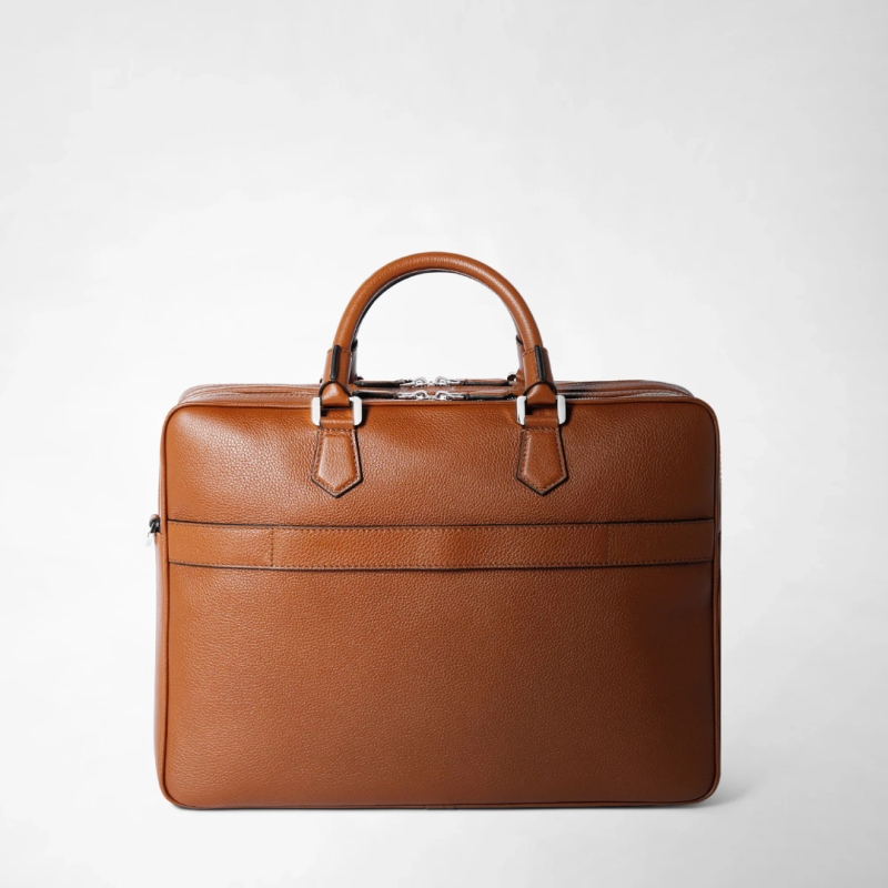 Grand Attaché-case Slim en Cuir Cachemire Tabac - Serapian