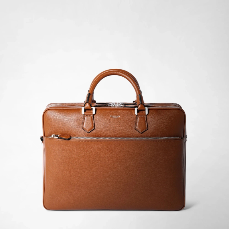 Grand Attaché-case Slim en Cuir Cachemire Tabac - Serapian